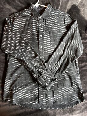 Men's Black Polka Dot Button-Up Shirt Cotton